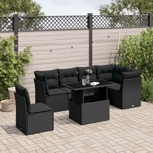 VidaXL 7-dijelni set vrtnih sofa od poliratana s jastucima crni Slike
