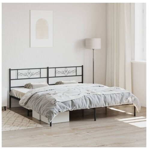 VidaXL Kovinski posteljni okvir z vzglavjem črn 193x203 cm Slike