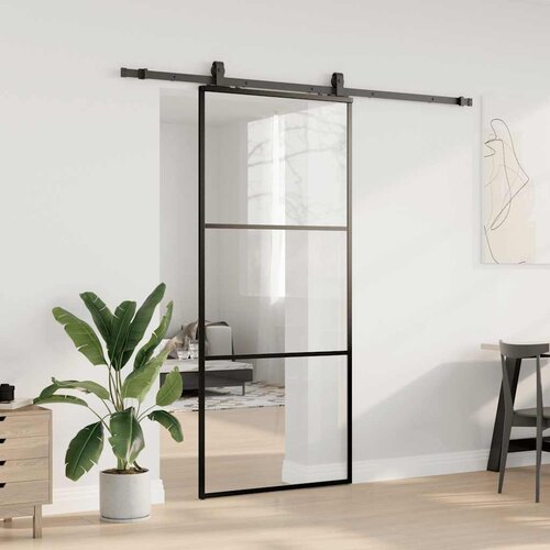  Klizna vrata s priborom crna 90 x 205 cm od ESG stakla Slike