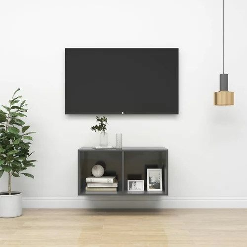 vidaXL Stenska TV omarica visok sijaj siva 37x37x72 cm iverna plošča