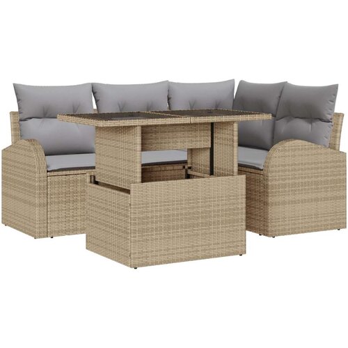  Set od 5 dijelova vrtnih kauča s jastučićima bež poli ratan Cijene