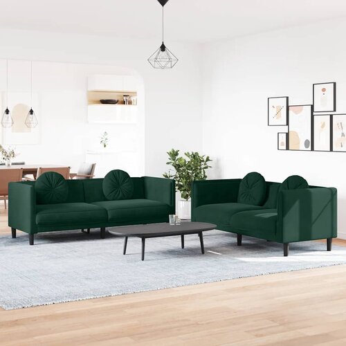 vidaXL 2-dijelni set sofa s jastucima tamnozeleni baršunasti Cene