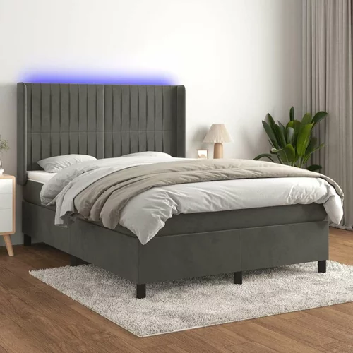 Box spring postelja z vzmetnico LED temno siva 140x200 cm žamet, (20937916)