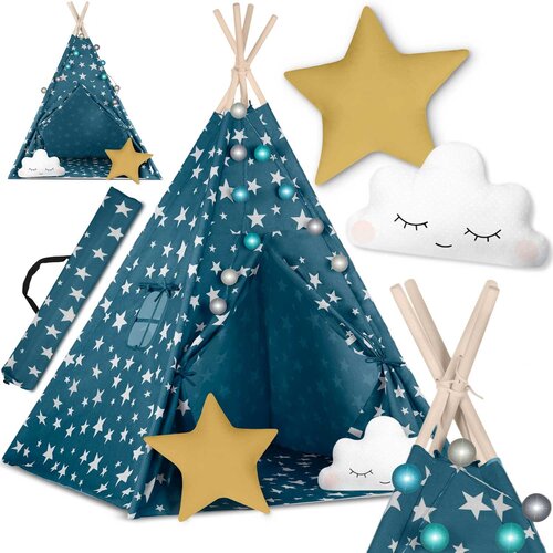 Nukido Children's Teepee Tent with Lights - Cozy Blue Play Space, (21740648) Cene
