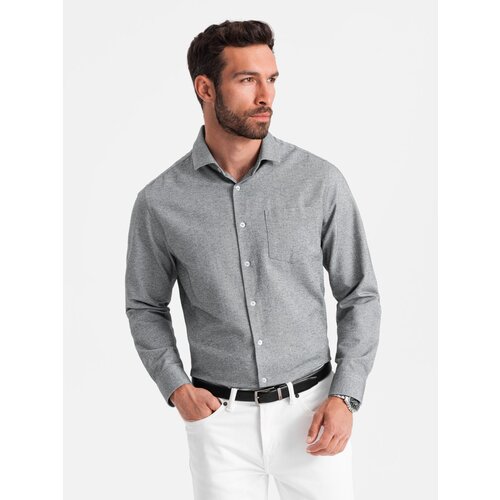 Ombre Men's shirt with pocket REGULAR FIT - grey melange Cene