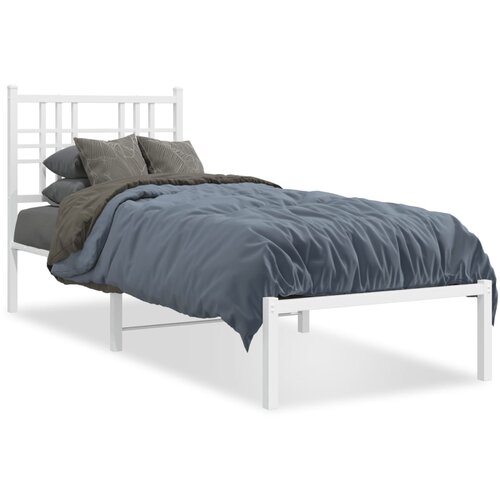  Metalni okvir krevet bez madraca s uzglavljem bijeli 75x190 cm Slike