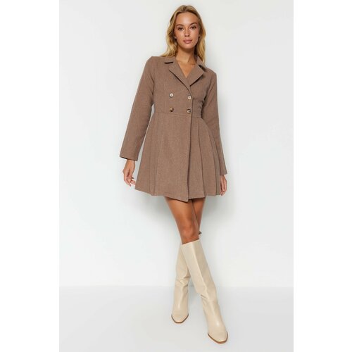 Trendyol Brown Pleated Woven Dress with Buttons Cene