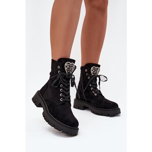 Boto Ankle Boots Workery With Jewelry Decoration Insulated Eco Suede Black Miryssa Slike