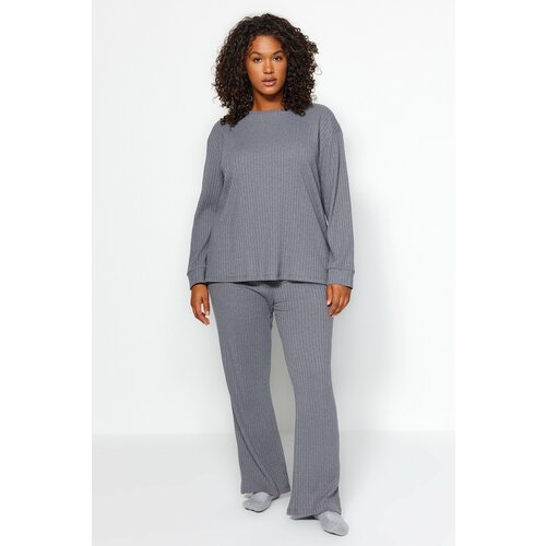Trendyol Curve Anthracite Corduroy Knitted Top-Upper Set Cene
