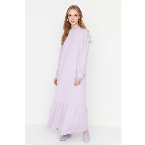Trendyol Lilac Ruffle Detailed Crew Neck Knitted Dress Slike