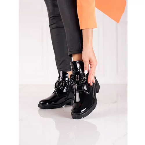 W. POTOCKI Lacquered black Velcro ankle boots W. Potocki