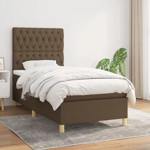  Krevet s oprugama i madracem tamnosmeđi 90 x 190 cm od tkanine