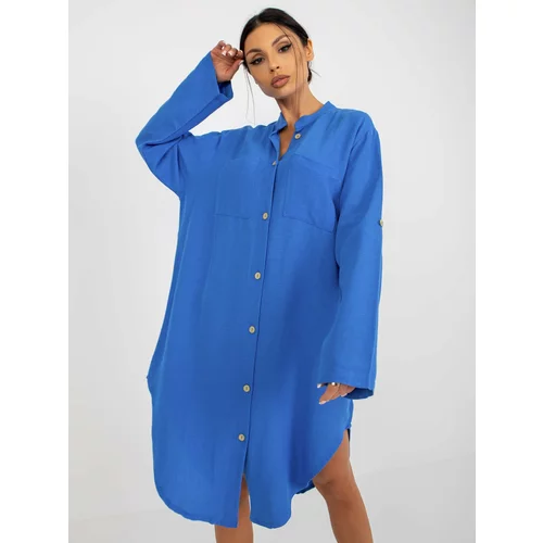 Fashion Hunters OCH BELLA blue shirt dress with pockets
