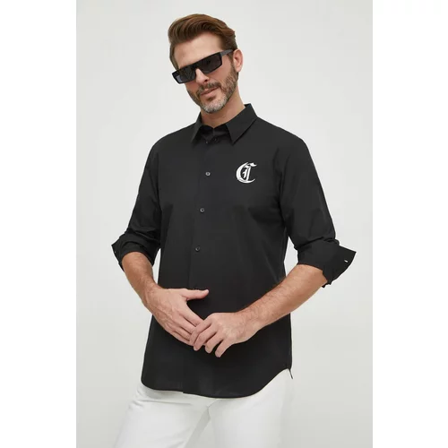 Just Cavalli Pamučna košulja za muškarce, boja: crna, regular, s klasičnim ovratnikom