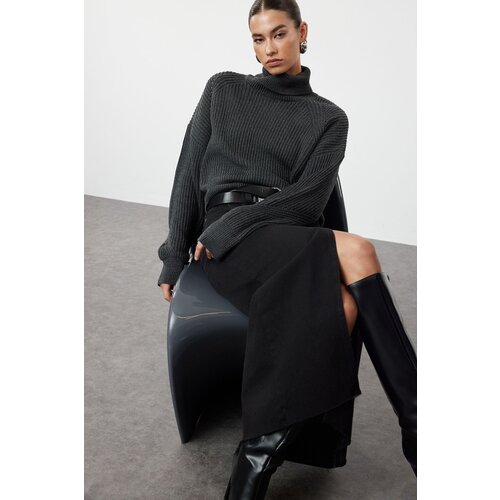 Trendyol Anthracite Crop Turtleneck Knitwear Sweater Slike
