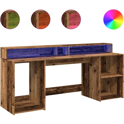 Maison Chic Pisalna miza - pisarni&amp;scaron;ka miza - Računalni&amp;scaron;ka miza z LED lučkami starinski les 200x55x91 cm inž. les, (21785141) Slike