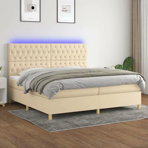  Box spring postelja z vzmetnico LED krem 200x200 cm blago, (20761318)