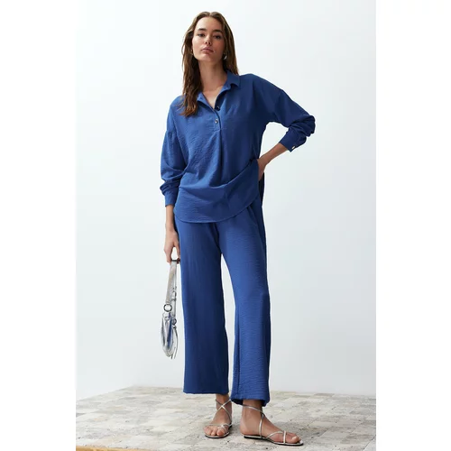 Trendyol Blue Buttoned Woven Two Piece Set