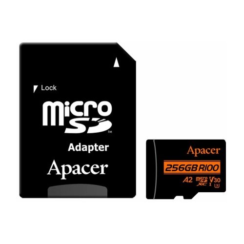 Apacer microSD XC 256GB spominska kartica U3 R100 V30 A2 AP256GMCSX10U8-R Slike