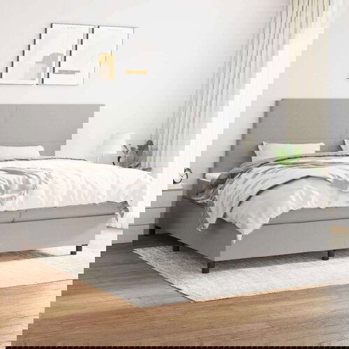  Box spring postelja z vzmetnico svetlo siva 200x200 cm blago, (20761009) Slike