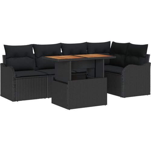 vidaXL Set Vrtnih Sofa od 6 Dijelova s Jastucima Crni Poli Ratan, 2-sjedala Vrtni Sofa s Odlaganjem & Jastucima Crni Poli Ratan Cijene