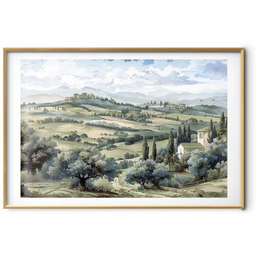  Plakat - Landscape with Sunny Green Fields 90x60 Zlatni okvir s margom Slike