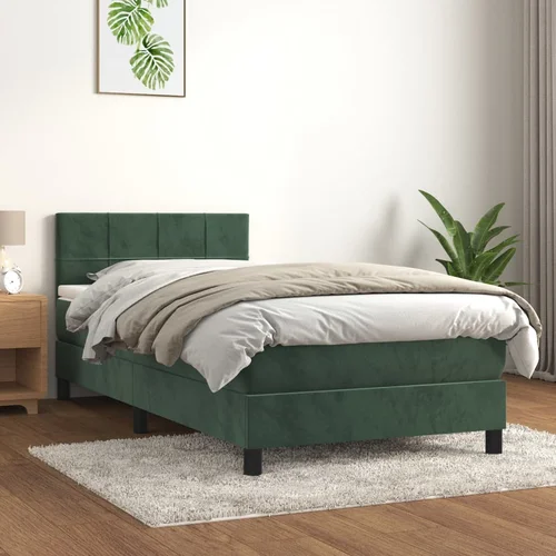 vidaXL Box spring krevet s madracem tamnozeleni 90x200 cm baršunasti