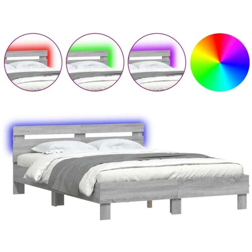 VidaXL Posteljni okvir z vzglavjem in LED siva sonoma 140x200 cm, (20978866) Slike