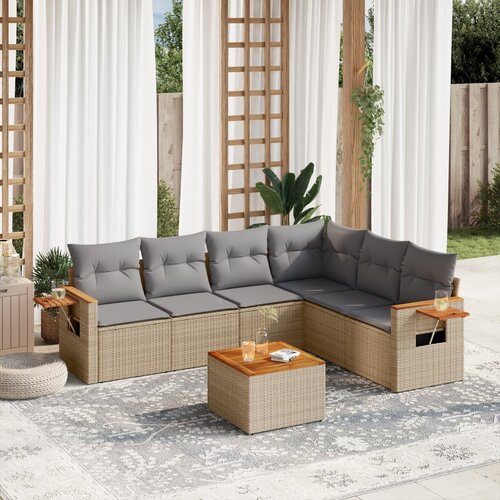 vidaXL 7-dijelni set vrtnih sofa od poliratana s jastucima bež Cijene