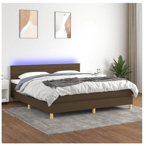  Box spring postelja z vzmetnico LED temno rjava 160x200cm blago