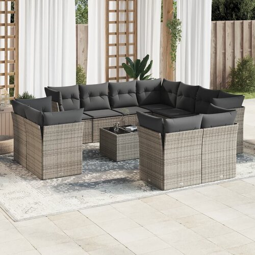 vidaXL 12-dijelni set vrtnih sofa od poliratana s jastucima sivi Cijene