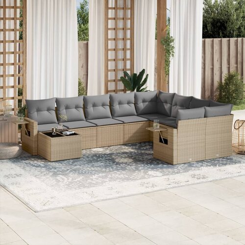 vidaXL 10-dijelni set vrtnih sofa s jastucima bež od poliratana Cijene