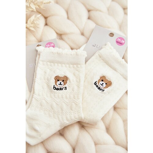 Kesi Patterned socks for women with teddy bear, white Cene