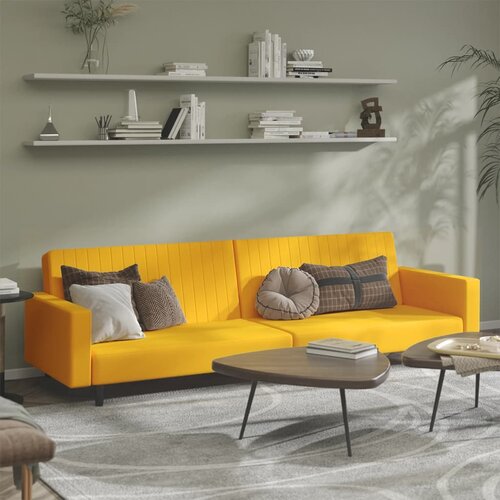  The Living Store Kavč dvosed z leži&amp;scaron;čem rumen žamet - Raztegljiv Kavč, (21447952) Slike