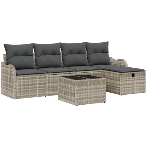 vidaXL 6-delni vrtni sofa set z blazinami svetlo siva poli ratan, 2-sedežni vrtni sofa s shrambo in blazinami svetlo siva poli ratan Cene