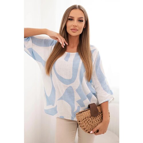 Kesi Włoski Women&amp;#039;s cotton blouse in abstract pattern blue Slike