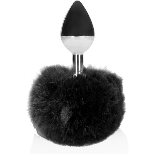 Ouch Bunny Tail with Metal Butt Plug Black Slike