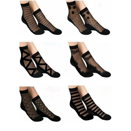 Dewberry 14223 Patterned Tulle Women Socks 6 Pack-BLACK Slike