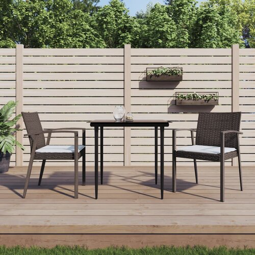 VidaXL Vrtni stoli z blazinami 2 kosa rjavi 56,5x57x83 cm poli ratan Slike