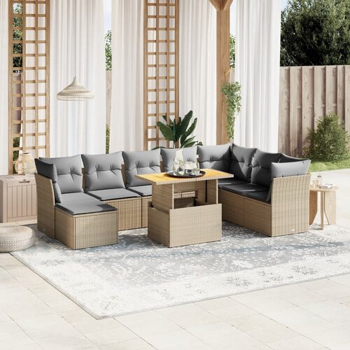 vidaXL 9-dijelni set vrtnih sofa s jastucima bež od poliratana Cijene