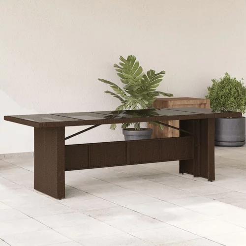 vidaXL Vrtni stol sa staklenom pločom smeđi 240x90x75 cm od poliratana