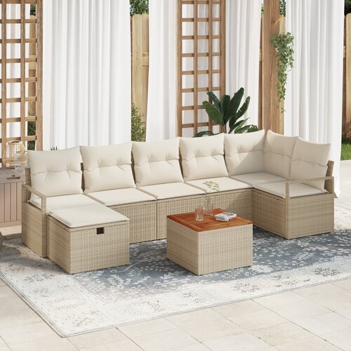 vidaXL 8-dijelni Vrtni Sofa Set s Jastucima Bež Poli Ratan Cene