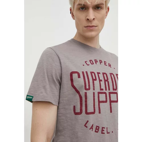 Superdry Pamučna majica za muškarce, boja: siva, s tiskom