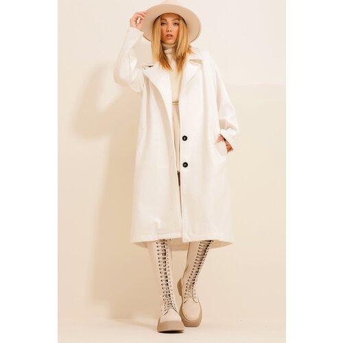 Trend Ala&amp;ccedil;atı Stili Women Ecru Cachet Unlined Long Coat Slike