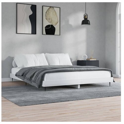 VidaXL Okvir za krevet visoki sjaj bijeli 150x200 cm konstruirano drvo Slike