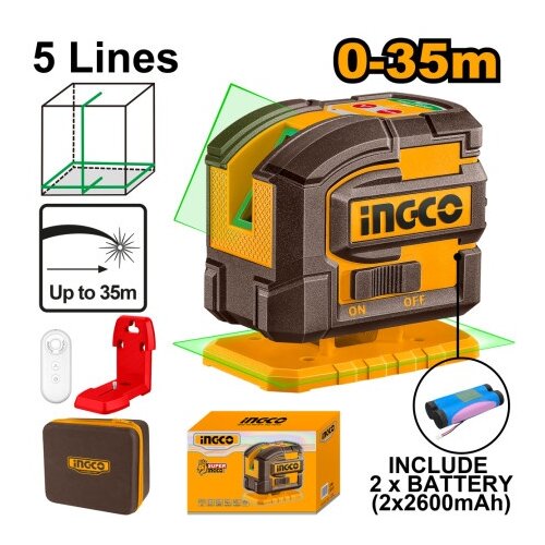 Ingco hll306502 samonivel zeleni laser 5 linija 0-35m super ( HLL306502 ) Cene