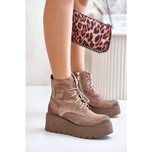Zazoo Suede Women&amp;#039;s Platform And Wedge Ankle Boots Insulated Beige 60499 Slike