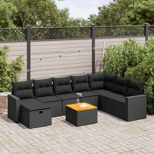 vidaXL 9-dijelni set vrtnih sofa s jastucima crni od poliratana