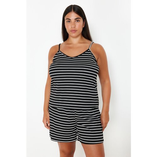 Trendyol Curve Black Striped Thin Strap Knitted Pajama Set Cene