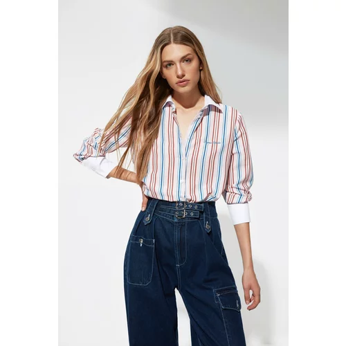 Trendyol X Sagaza Studio Multicolored Shirt with Stripes and Embroidery